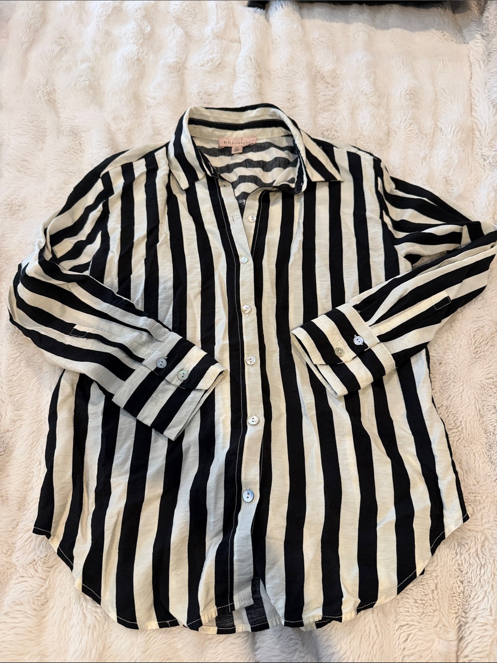 Black and Cream Vertical Stripe Button-Down Shirt